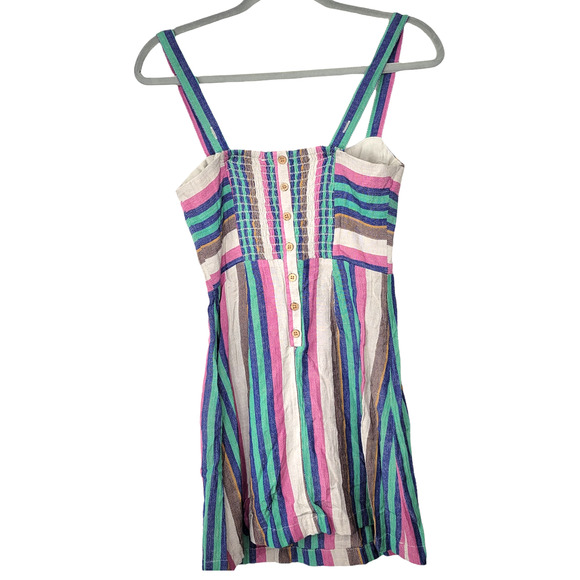 Free People Short N Sweet’ Striped Linen Blend Striped Mini Dress Women Sz XS - Picture 2 of 7
